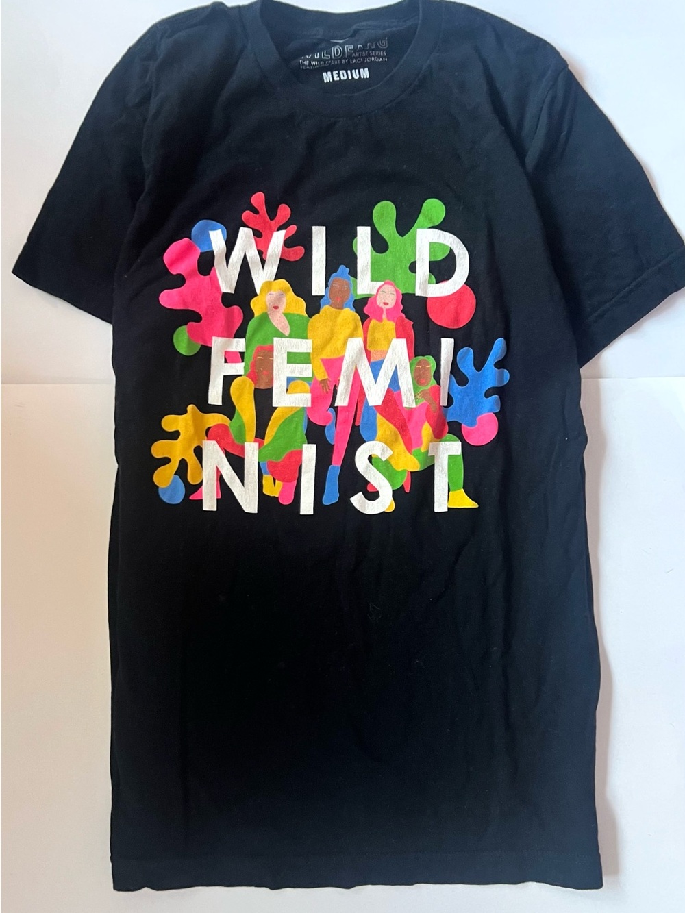 Wildfox Black 'Wild Feminist' Graphic Tee with Neon Multi-Color Artwork m